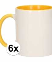 6x wit met gele koffiemokken zonder bedrukking