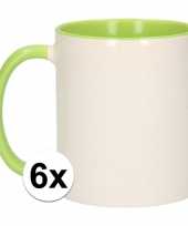 6x wit met groene koffiemokken zonder bedrukking