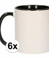 6x wit met zwarte koffiemok zonder bedrukking
