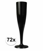72 x wegwerp plastic zwarte champagneglazen flutes