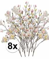 8x creme magnolia kunstbloemen tak 105 cm