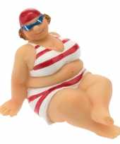 Beeld dikke dame 4 cm in rood witte bikini