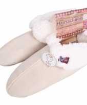 Beige heren huis pantoffels sloffen met bontvoering