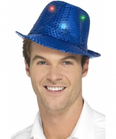 Blauw glitter hoedje met led verlichting