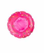 Donut opblaas zwemband roze voor poppen knuffels 16 cm