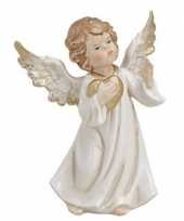 Engelen figuur wit met gouden hart 9 cm