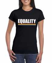 Equality shirt zwart met regenboog vlag dames