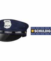 Feest politie set blauwe pet en schuldig sticker voor volwassenen