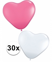 Feestartikelen hartjes ballonnen roze wit 30 st