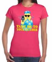 Fout paas t-shirt roze take me to your leader voor dames