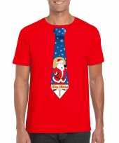 Foute kerst t-shirt stropdas met kerstman print rood voor heren