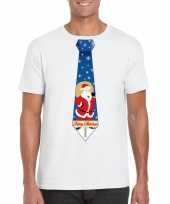Foute kerst t-shirt stropdas met kerstman print wit voor heren