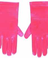 Fuchsia roze gala handschoenen kort van satijn 20 cm
