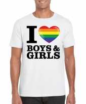 Gay pride shirt i love boys girls regenboog t-shirt wit heren