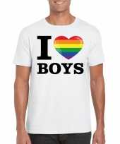 Gay pride shirt i love boys regenboog t-shirt wit heren