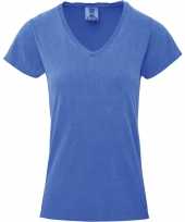 Getailleerde dames t-shirt met v hals blauwe