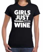 Girls just wanna have wine tekst t-shirt zwart dames