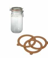 Glazen keuken voorraadpot 1 5 liter met 10x inmaakringen