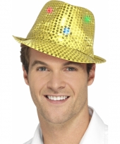 Goud glitter hoedje met led verlichting