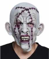 Grijze horror masker met litteken en nietjes van latex