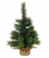 Groene kerstboom met jute zak 45 cm