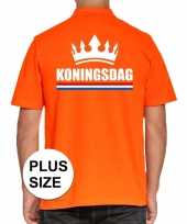 Grote maten koningsdag poloshirt met kroon oranje voor heren