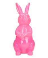 Haas konijn tuin decoratie beeld roze 30 cm