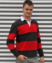 Heren rugbyshirt zwart met rood