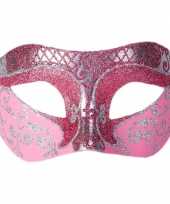 Italiaans oogmasker glitter roze zilver