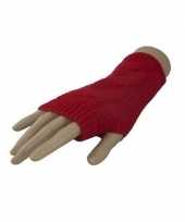 Kabelpatroon gebreide vingerloze polsjes handschoenen rood voor volwassenen