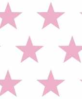 Kadopapier wit met roze sterren 70 x 200 cm