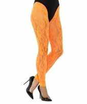 Kanten panty neon oranje voor dames