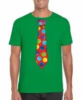 Kerst t-shirt stropdas met kerstballen print groen voor heren