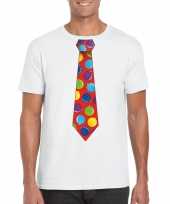Kerst t-shirt stropdas met kerstballen print wit voor heren
