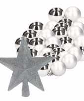Kerstboomdecoratie set met zilveren kerstballen 36x en ster piek