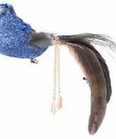 Kerstboomhanger kersthanger clip blauwe vogels 5 cm foam pauwenveren