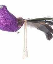 Kerstboomhanger kersthanger clip paarse vogels 5 cm foam pauwenveren