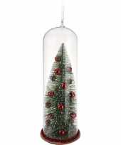 Kerstboomhanger kersthanger rode kerstboom in glazen stolp 22 cm