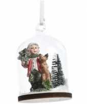 Kerstrendierhanger kersthanger meisje met rendier in snowglobe stolp 8 cm