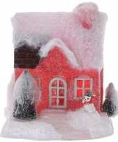 Kerstversiering decoratie huisje 18 cm rood type 1 met verlichting