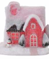 Kerstversiering decoratie huisje 18 cm rood type 3 met verlichting