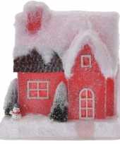 Kerstversiering decoratie huisje 25 cm rood type 2 met verlichting