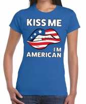 Kiss me i am american t-shirt blauw dames