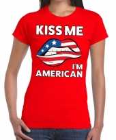 Kiss me i am american t-shirt rood dames