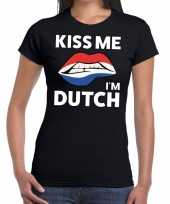 Kiss me i am dutch t-shirt zwart dames