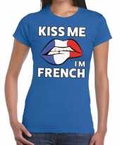 Kiss me i am french t-shirt blauw dames