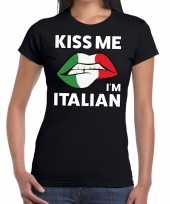 Kiss me i am italian t-shirt zwart dames