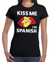 Kiss me i am spanish t-shirt zwart dames