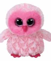 Knuffeldier roze uil 15 cm