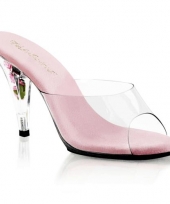 Licht roze instap pumps met bloemen in hak